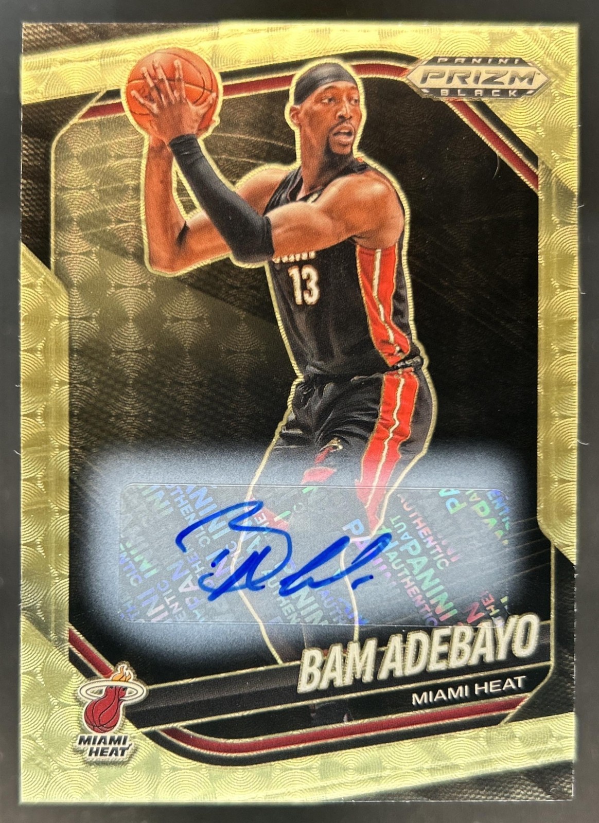 2024-25 Panini Prizm Black Bam Adebayo Auto Gold Vinyl FOTL Prizm #/5 Heat