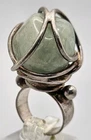Vintage Sterling Silver Green Stone Ring Wire Wrapped Chunky Cocktail Artisan