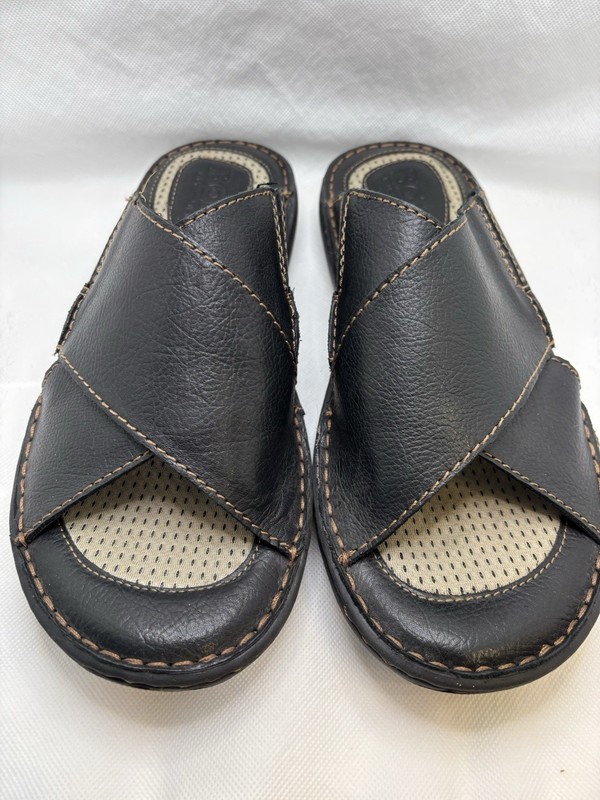 New Born Men's Jared Slide Sandals Full Grain Leather Size 10 Black