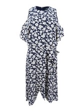 Lauren Ralph Lauren Women's Floral Cold Shoulder Dress (18, Navy/White)