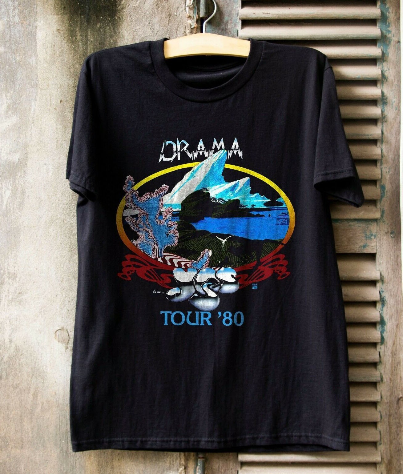 Vtg Yes Band Drama Tour 1980 Cotton Black All Unisex Shirt JU154