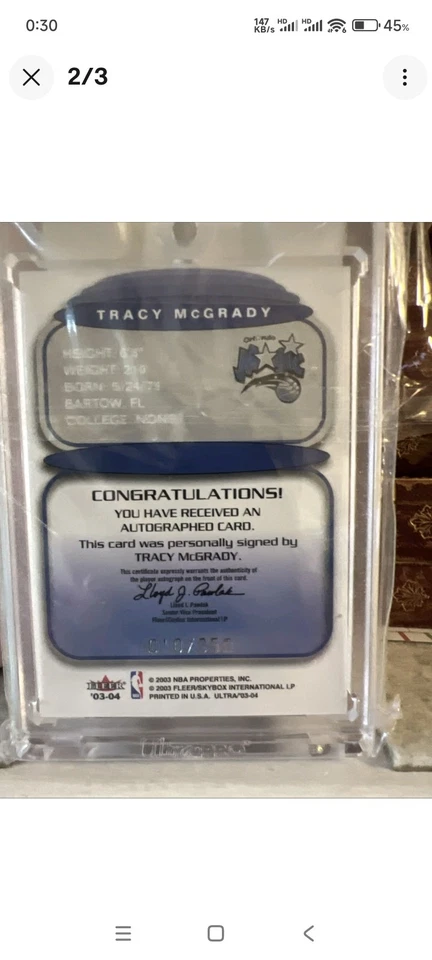 2003-04 FLEER ULTRA- TRACY MCGRADY AUTHENTIC AUTOGRAPHS- #10/350! MAGIC - Image 2 of 2