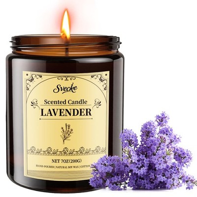 SVECKE Lavender Scented Candles, 7oz Soy Wax Candle, Long Pack of 1, White 