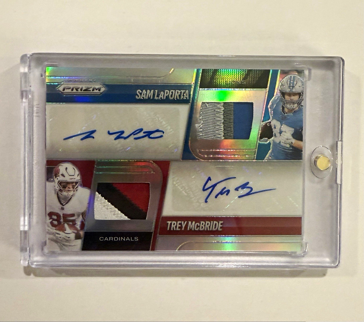Panini 2025 Prizm Dual Patch Autographs LaPorta/McBride #DPA-SLTM /99