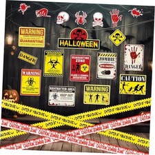 21Pcs Halloween Party Decorations Zombie Warning Signs Poster and Caution Tape