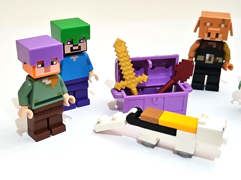 Lego Minecraft Minifigura Play Pack - Piglin Drowned Zombie Calico Cat Bundle Foto 2 de 4