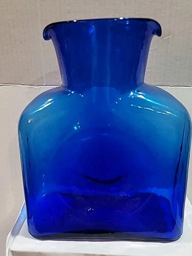 Blenko Glass Cobalt Blue Double Spouted Carafe Pitcher Vase 8.5"  384