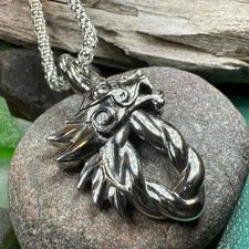 Celtic Dragon Necklace Norse Viking Pagan Wiccan Keith Jack 925 W/FREE CHAIN