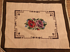 Vintage Finished Needlepoint Canvas 14" by 17" Red Purple Poppies