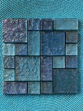 Blue Teal Glass Mosaic Tile Sheet Assorted Squares for Crafts