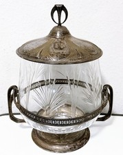 Jugendstil Bowle Bowlegefäß Bowletopf Glas & Metall versilbert um 1910