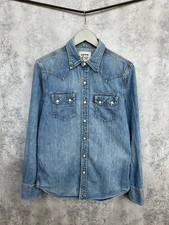 Levi's Authentic Western Wear Pearl Snap Blue Denim Shirt Jeans Vintage 90s Sz S