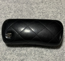 CHANEL Black Quilted Leather Hard Eyeglass Case Felt Lining Made in Italy