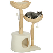 Modern Cat Tree with Wooden Scratching Posts, Condo, Beds, Cushions