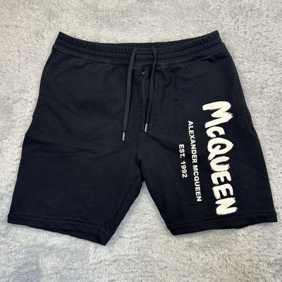 Alexander McQueen Logo Sweat Shorts Black Drawstring Made Italy Men s XL