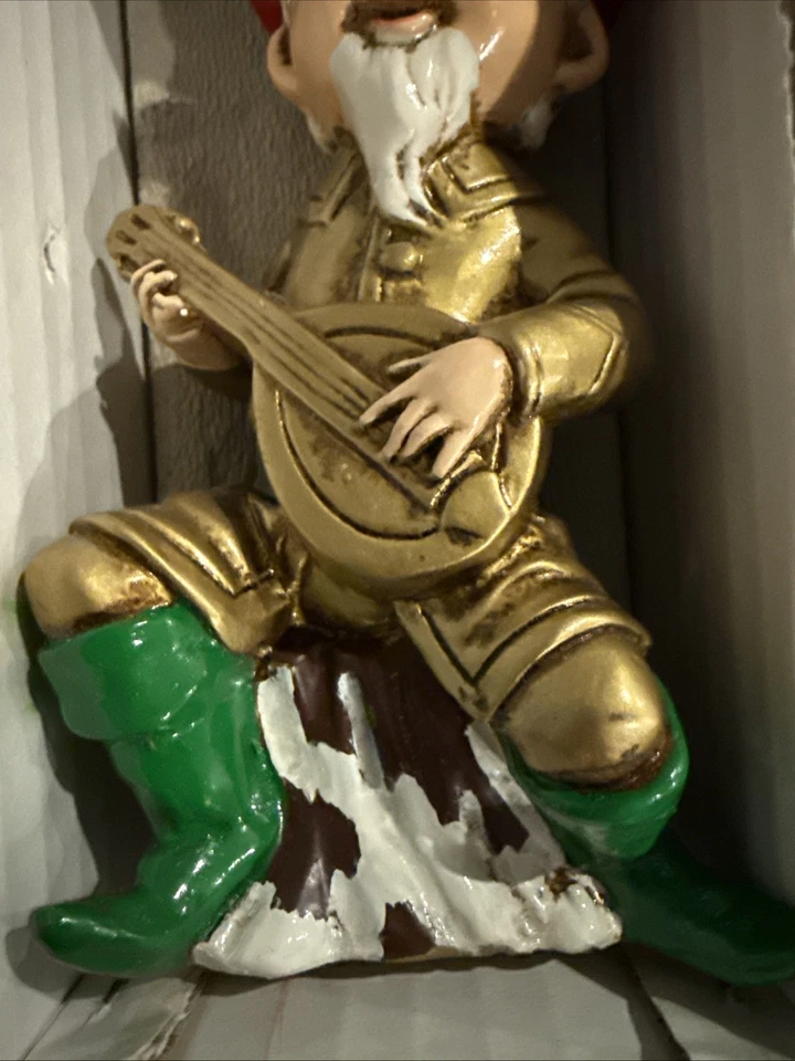 "Estatuilla de duendes vintage de papel maché Japón Navidad banjo elfo gnomos 7""" Foto 3 de 4