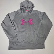 Under Armour ColdGear Storm Hoodie Womens Medium Gray Pink Logo Sweatshirt