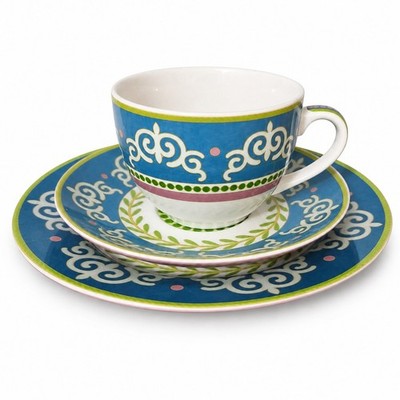 Maxwell & Williams Blue & Green 'Vivacious' Tea Cup, Saucer & Plate Trio 