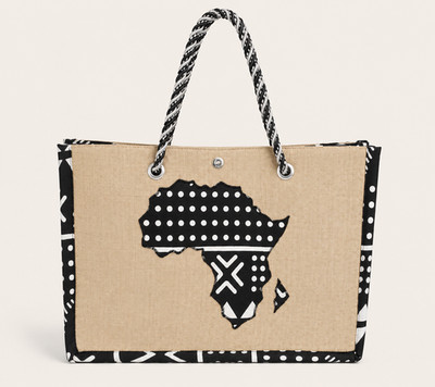 Tote Bag Beige Ankara Shoulder Handbag Africa Map WESTAF Purse  Braided Handle