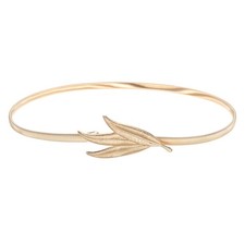 Stretchy Waist Belt for Women, Metal Skinny Elastic Belt Gold, Feather 