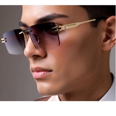 Men's rimless Square sunglasses featuring sleek gold-toned frame gradient Lens