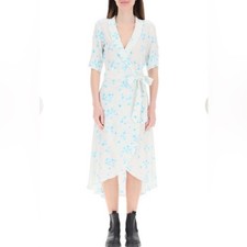 Ganni Floral Crepe Wrap Midi Dress, Egret