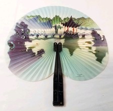 Vintage Paper Folding Hand Fan Metal Handle 10.5" Decor 1950s Republic Of China