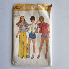 1970s Vintage B34" Simplicity 5634 Pants Oversized Crop Top Shirt Sewing Pattern