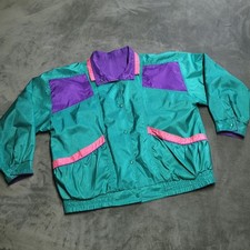 Vtg 80s Reversible Windbreaker Track Jacket Women's Large Hong Kong Colorful