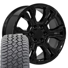 Oe Wheels Cv65 20x9 Black Rims 27555r20 At2 Tires Set 6x139.7 26et