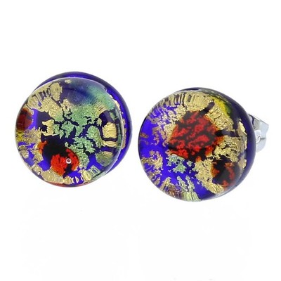 GlassOfVenice Murano Glass Venetian Reflections Round Stud Earrings - Golden Mea