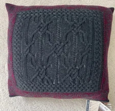 Aran Mor Ireland 100% Merino Wool Sweater Charcoal  Burgandy Throw Pillow 20x20