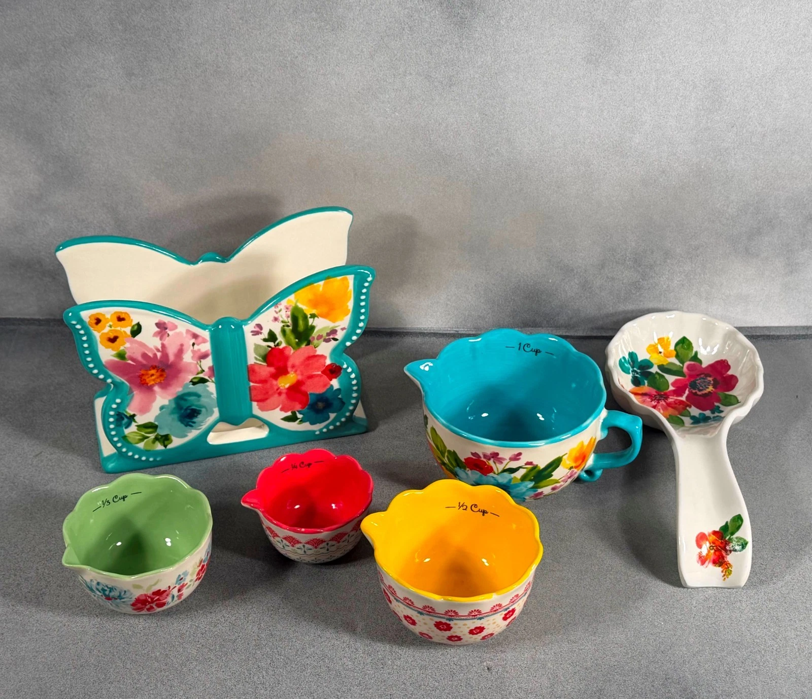 Pioneer Woman Floral Kitchen Lot Measuring Cups Napkin Holder Spoon Rest
Opens in a new window or ta