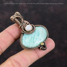 Amazonite Gemstone Rainbow Moonstone Handcrafted Wire Wrapped New Pendant Copper