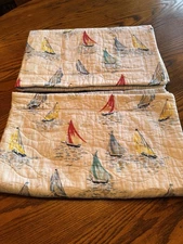 2 Laura Ashley Pillow Shams Queen Sail Boat Quilted White Nautical Ocean FreShip