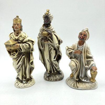 Vtg Japan 3 Kings / Wise Men Replacement Papier Mache Composite Nativity 7.5''