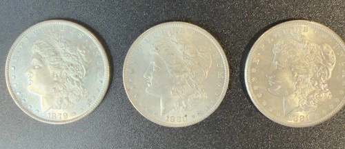 SET OF 3 Morgan Silver Dollars (BLAST WHITE) Gem BU’s 1879 S, 1880 P, 1881 S!!!