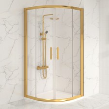 Brushed Brass Quadrant Shower Enclosure Slide Walk in Corner Cubicle Screen Door