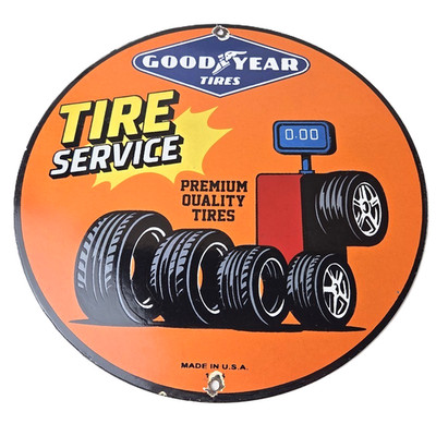 Vintage Goodyear Tires Service Porcelain Sign - Tire Stack Premium Sign