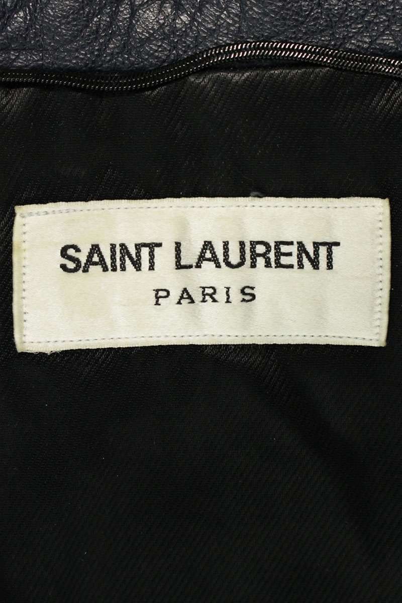Giacca da moto Saint Laurent Paris taglia 44 in pelle navy spalla 40 5 pollici
