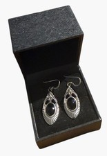 Sterling Silver 925 & Onyx Earrings Vintage Drop Dangle Pierced Ears Jewellery