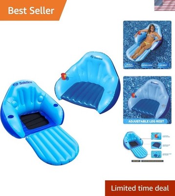 SOLSTICE Inflatable Lounger Float with Convertible Leg Rest   Blue, 34x30 inches