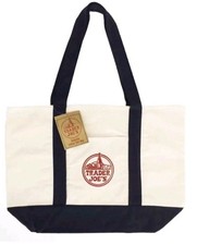 Trader Joe's Large Canvas Bag Heavy Cotton Reusable Shopping Bag Blue White NEW