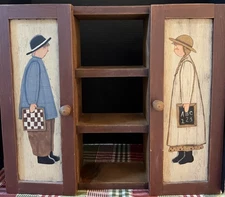 Vtg Wooden Wall Cabinet Folk Art School Children Hand Painted 9 Cubby Shelf