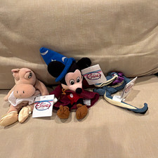 Disney Store Fantasia Plush Bean Bag Set Sorcerer Mickey, Alligator Hippo