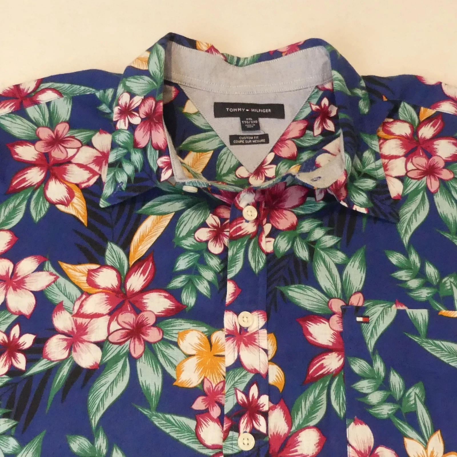 Tommy Hilfiger Shirt Mens 2XL Floral Hawaiian Linen Cotton Custom Fit