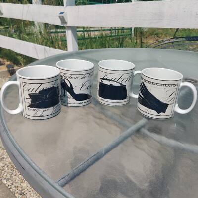 Vintage Set of 4 - Sakura ''TRES CHIC'' Stoneware Mugs Hat Glove Purse Shoe