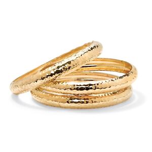 14k Gold-Plated 3-Piece Set Hammered Bangle Bracelet Set 8.5
