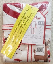 Pottery Barn Kids 3T Holiday Heritage Santa Organic Pajama Christmas Reindeer