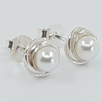 Classic Round White Pearl Stud Earrings Real 925 Sterling Silver Small 6mm x 4mm